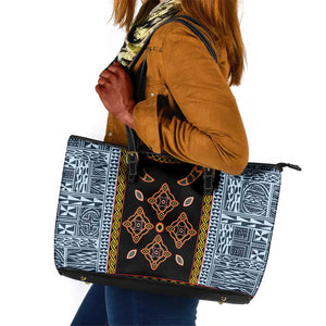 Cameroon Bamileke Toghu Pattern Leather Tote Bag Bamenda Royal Cultural Design