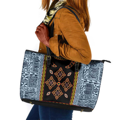 Cameroon Bamileke Toghu Pattern Leather Tote Bag Bamenda Royal Cultural Design