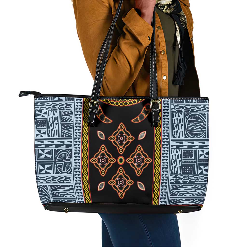 Cameroon Bamileke Toghu Pattern Leather Tote Bag Bamenda Royal Cultural Design