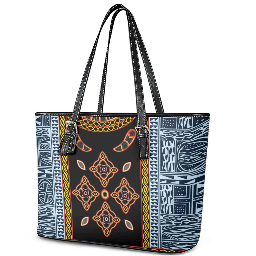 Cameroon Bamileke Toghu Pattern Leather Tote Bag Bamenda Royal Cultural Design