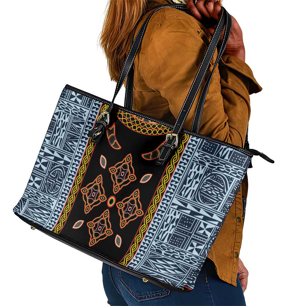 Cameroon Bamileke Toghu Pattern Leather Tote Bag Bamenda Royal Cultural Design