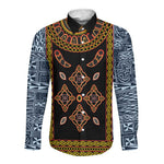 Cameroon Bamileke Toghu Pattern Long Sleeve Button Shirt Bamenda Royal Cultural Design