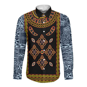 Cameroon Bamileke Toghu Pattern Long Sleeve Button Shirt Bamenda Royal Cultural Design