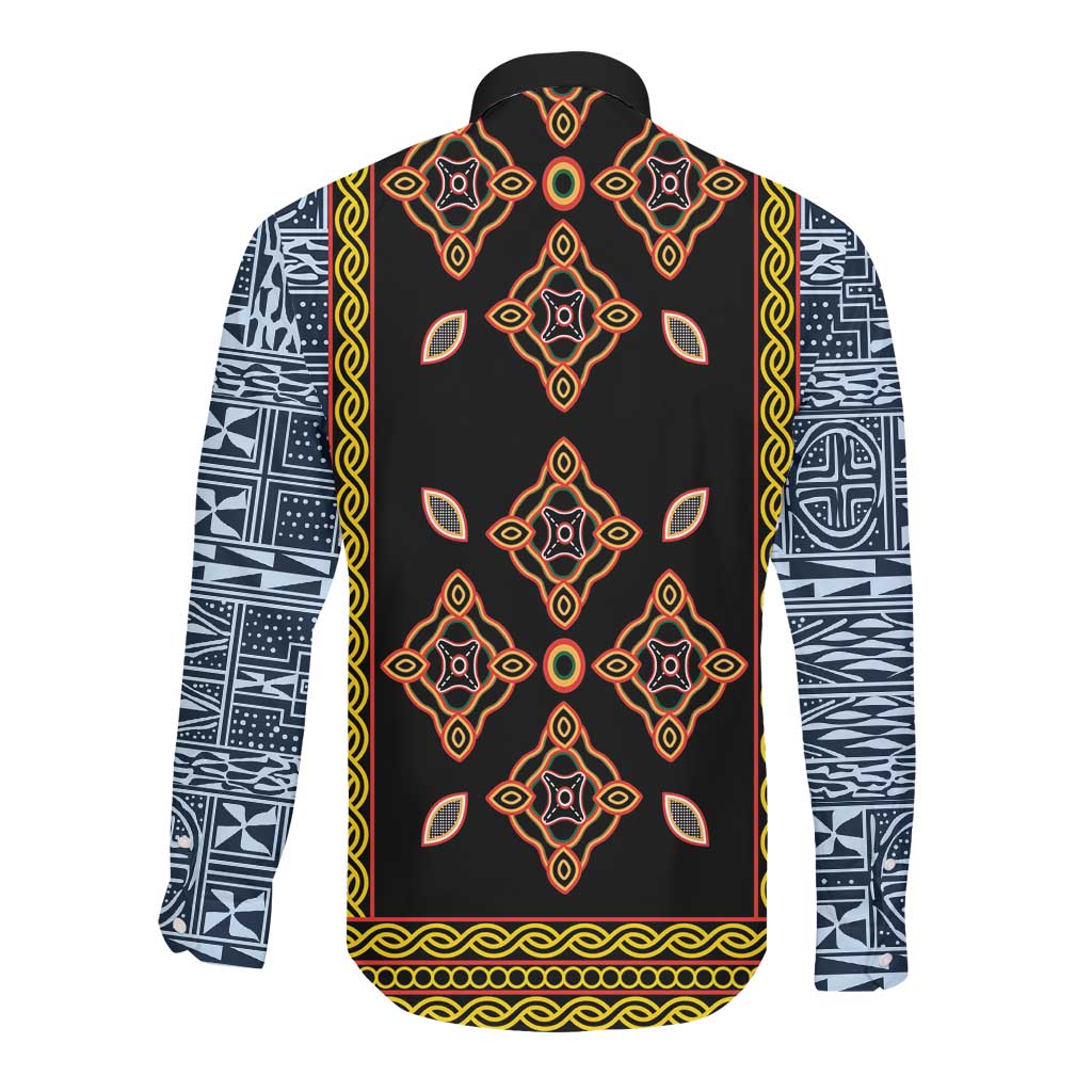 Cameroon Bamileke Toghu Pattern Long Sleeve Button Shirt Bamenda Royal Cultural Design