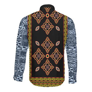 Cameroon Bamileke Toghu Pattern Long Sleeve Button Shirt Bamenda Royal Cultural Design