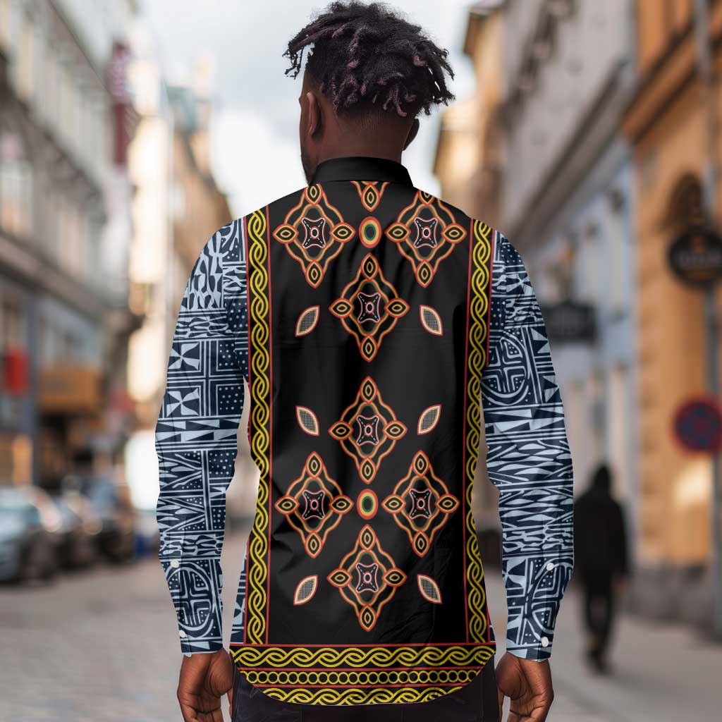 Cameroon Bamileke Toghu Pattern Long Sleeve Button Shirt Bamenda Royal Cultural Design