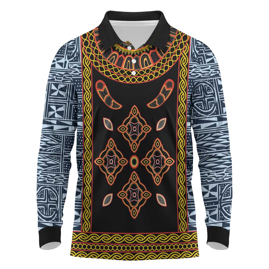 Cameroon Bamileke Toghu Pattern Long Sleeve Polo Shirt Bamenda Royal Cultural Design