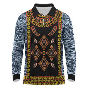 Cameroon Bamileke Toghu Pattern Long Sleeve Polo Shirt Bamenda Royal Cultural Design