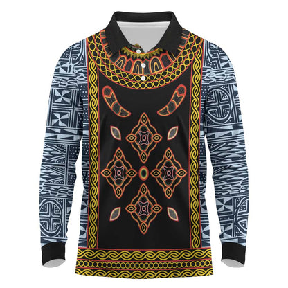 Cameroon Bamileke Toghu Pattern Long Sleeve Polo Shirt Bamenda Royal Cultural Design