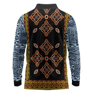 Cameroon Bamileke Toghu Pattern Long Sleeve Polo Shirt Bamenda Royal Cultural Design
