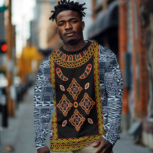 Cameroon Bamileke Toghu Pattern Long Sleeve Shirt Bamenda Royal Cultural Design