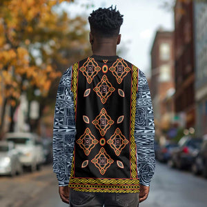 Cameroon Bamileke Toghu Pattern Long Sleeve Shirt Bamenda Royal Cultural Design