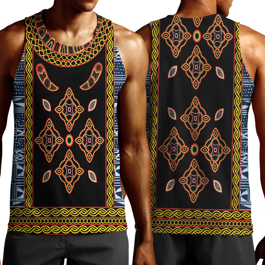 Cameroon Bamileke Toghu Pattern Men Tank Top Bamenda Royal Cultural Design