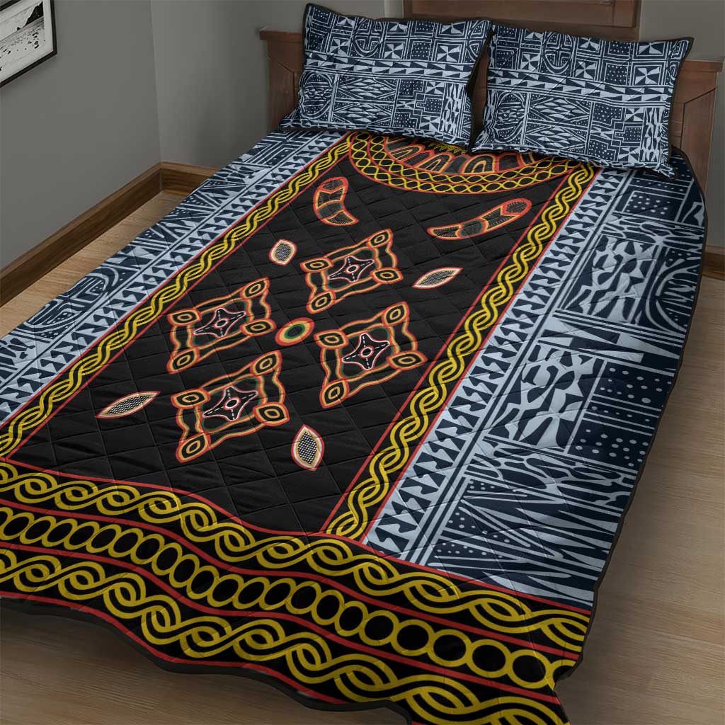 Cameroon Bamileke Toghu Pattern Quilt Bed Set Bamenda Royal Cultural Design