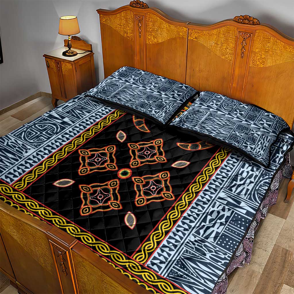 Cameroon Bamileke Toghu Pattern Quilt Bed Set Bamenda Royal Cultural Design