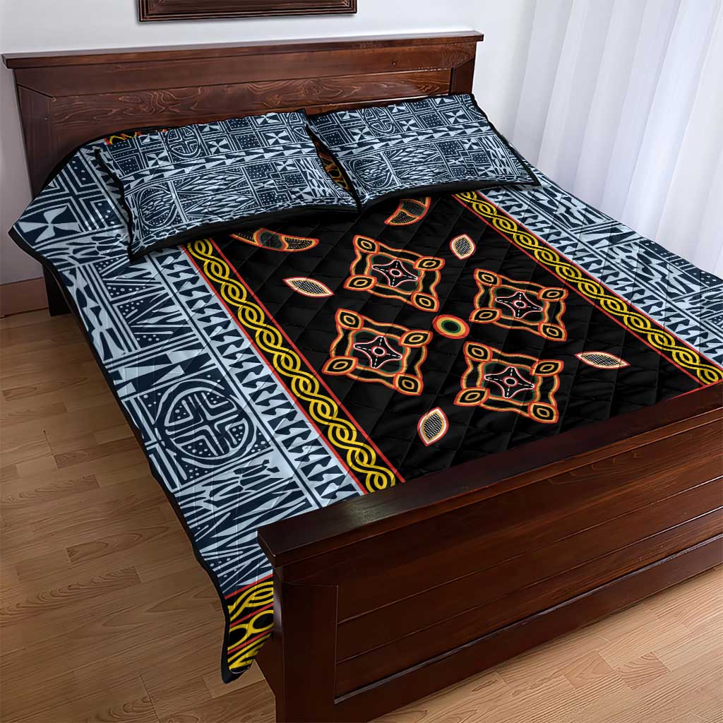 Cameroon Bamileke Toghu Pattern Quilt Bed Set Bamenda Royal Cultural Design