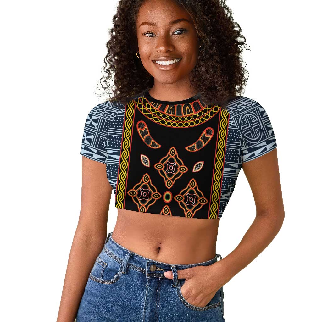 Cameroon Bamileke Toghu Pattern Raglan Cropped T shirt Bamenda Royal Cultural Design