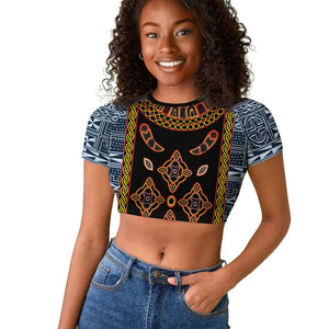 Cameroon Bamileke Toghu Pattern Raglan Cropped T shirt Bamenda Royal Cultural Design
