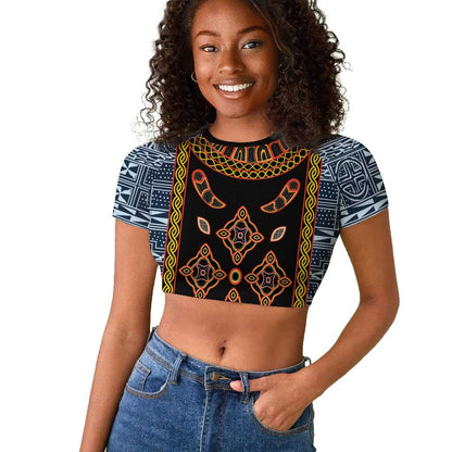 Cameroon Bamileke Toghu Pattern Raglan Cropped T shirt Bamenda Royal Cultural Design
