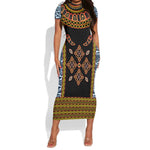 Cameroon Bamileke Toghu Pattern Short Sleeve Bodycon Dress Bamenda Royal Cultural Design