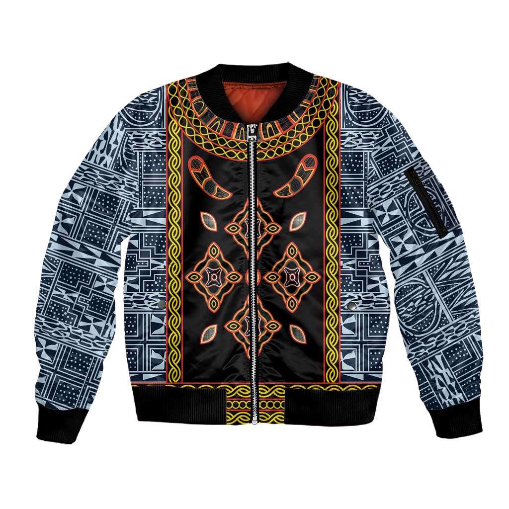Cameroon Bamileke Toghu Pattern Sleeve Zip Bomber Jacket Bamenda Royal Cultural Design