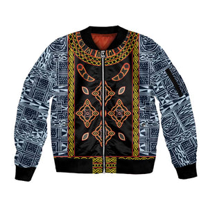 Cameroon Bamileke Toghu Pattern Sleeve Zip Bomber Jacket Bamenda Royal Cultural Design