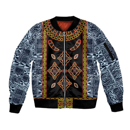 Cameroon Bamileke Toghu Pattern Sleeve Zip Bomber Jacket Bamenda Royal Cultural Design