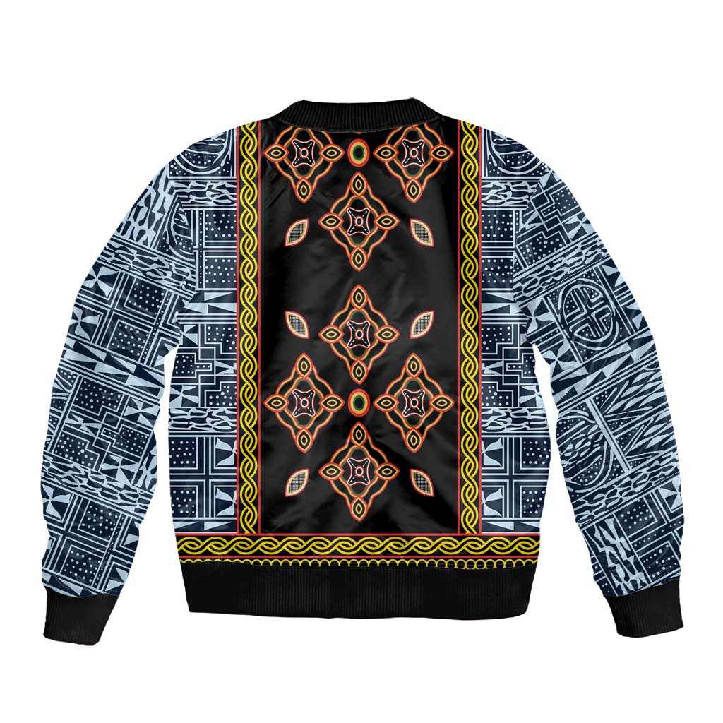 Cameroon Bamileke Toghu Pattern Sleeve Zip Bomber Jacket Bamenda Royal Cultural Design