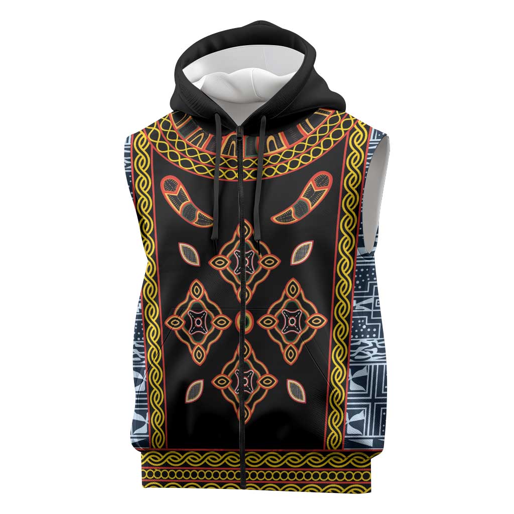 Cameroon Bamileke Toghu Pattern Sleeveless Zip Hoodie Bamenda Royal Cultural Design