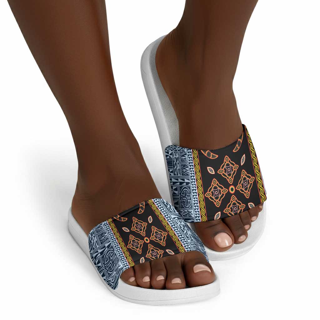 Cameroon Bamileke Toghu Pattern Slide Sandals Bamenda Royal Cultural Design