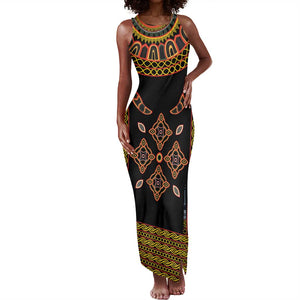 Cameroon Bamileke Toghu Pattern Tank Maxi Dress Bamenda Royal Cultural Design