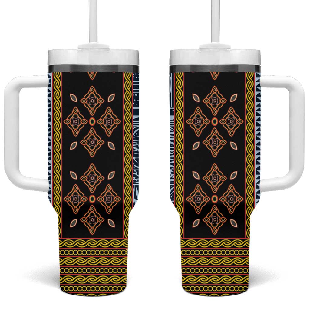 Cameroon Bamileke Toghu Pattern Tumbler With Handle Bamenda Royal Cultural Design