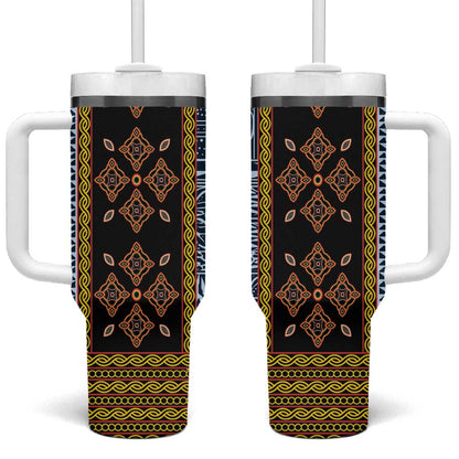 Cameroon Bamileke Toghu Pattern Tumbler With Handle Bamenda Royal Cultural Design