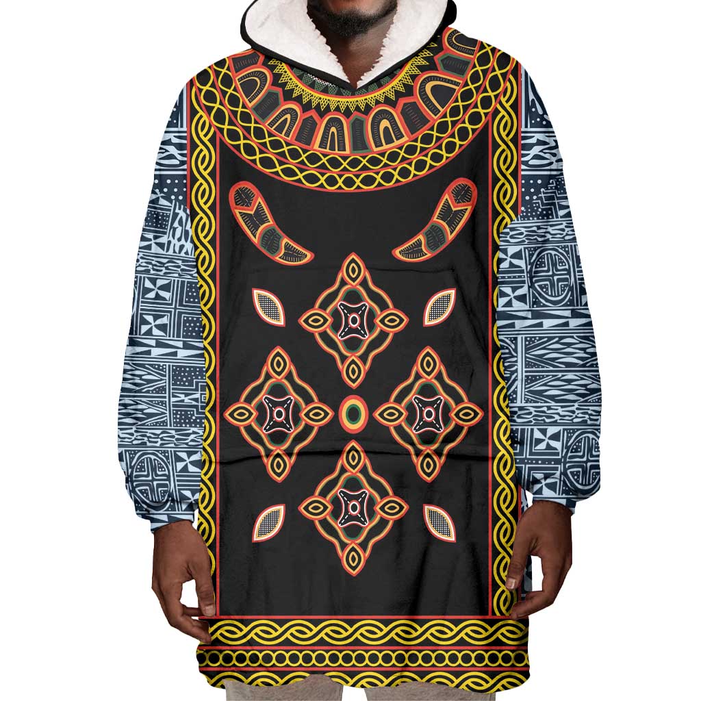 Cameroon Bamileke Toghu Pattern Wearable Blanket Hoodie Bamenda Royal Cultural Design