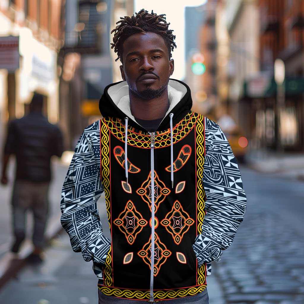 Cameroon Bamileke Toghu Pattern Zip Hoodie Bamenda Royal Cultural Design