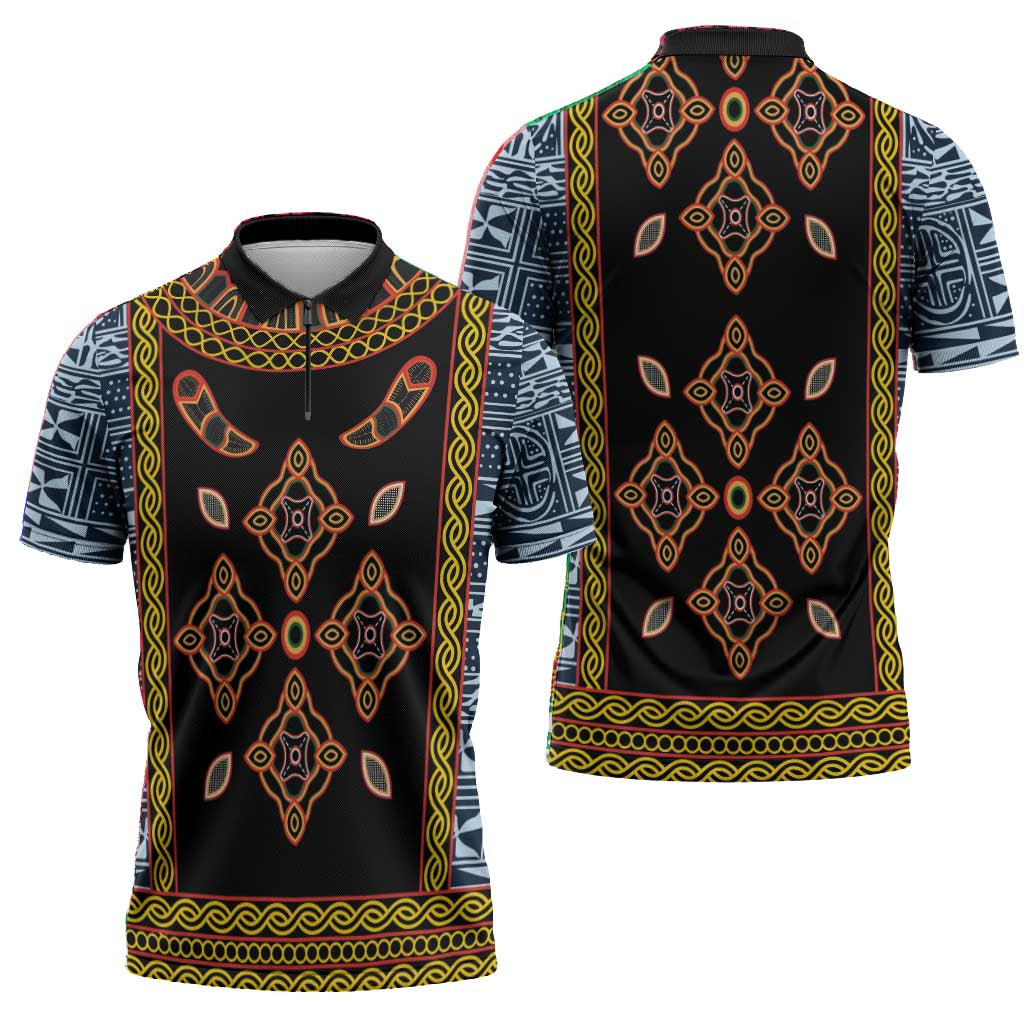 Cameroon Bamileke Toghu Pattern Zipper Polo Shirt Bamenda Royal Cultural Design