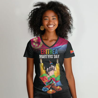 Personalized Eritrea Martyrs Day Women V-Neck T-Shirt Eritrea EPLF Honoring Shida Heroes