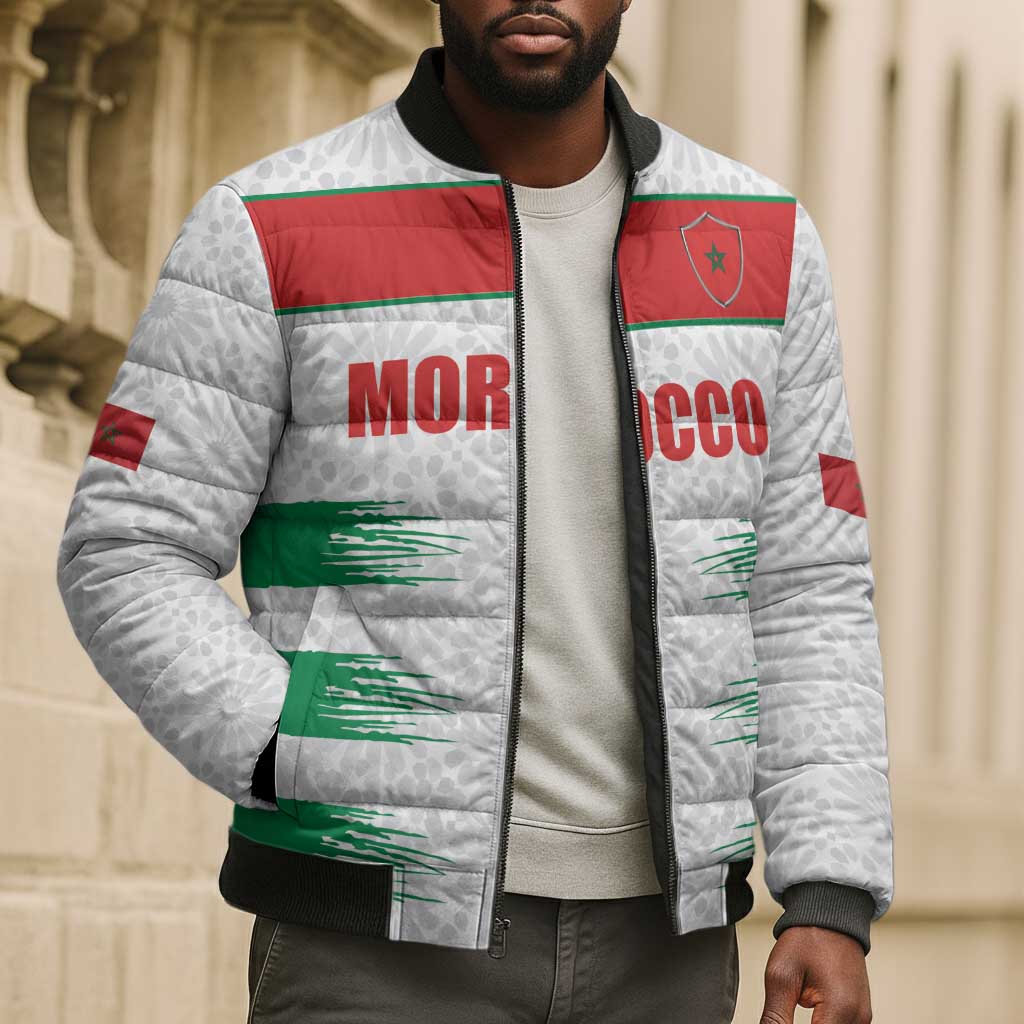 Custom Morocco Football Bomber Puffer Jacket Road To Football Glory - African Pride