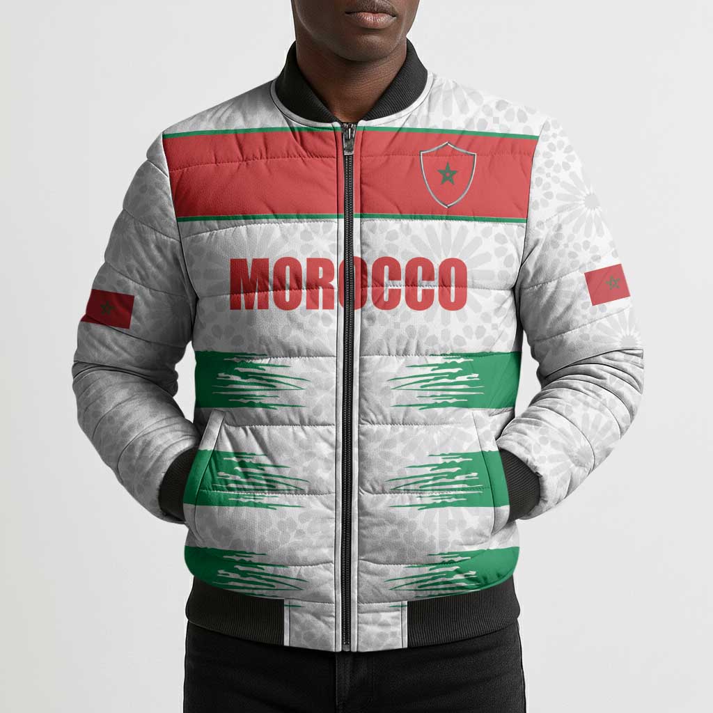 Custom Morocco Football Bomber Puffer Jacket Road To Football Glory - African Pride