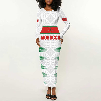 Custom Morocco Football Long Sleeve Bodycon Dress Road To Football Glory - African Pride