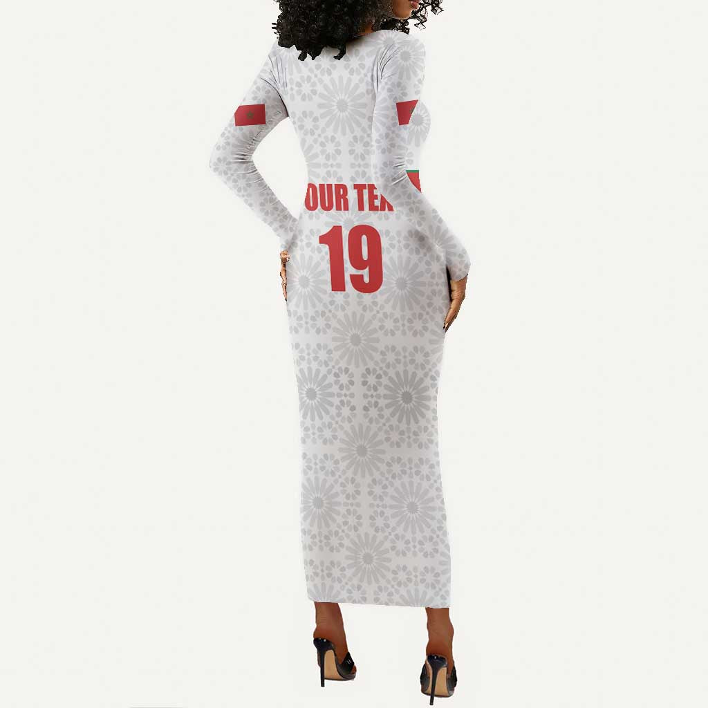 Custom Morocco Football Long Sleeve Bodycon Dress Road To Football Glory - African Pride