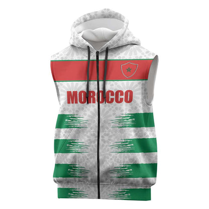 Custom Morocco Football Sleeveless Zip Hoodie Road To Football Glory - African Pride