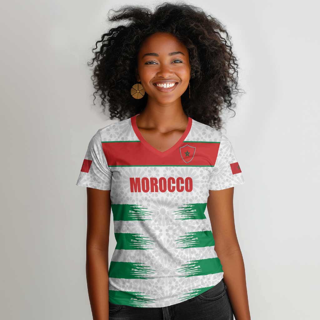 Custom Morocco Football Women V-Neck T-Shirt Road To Football Glory LT19
