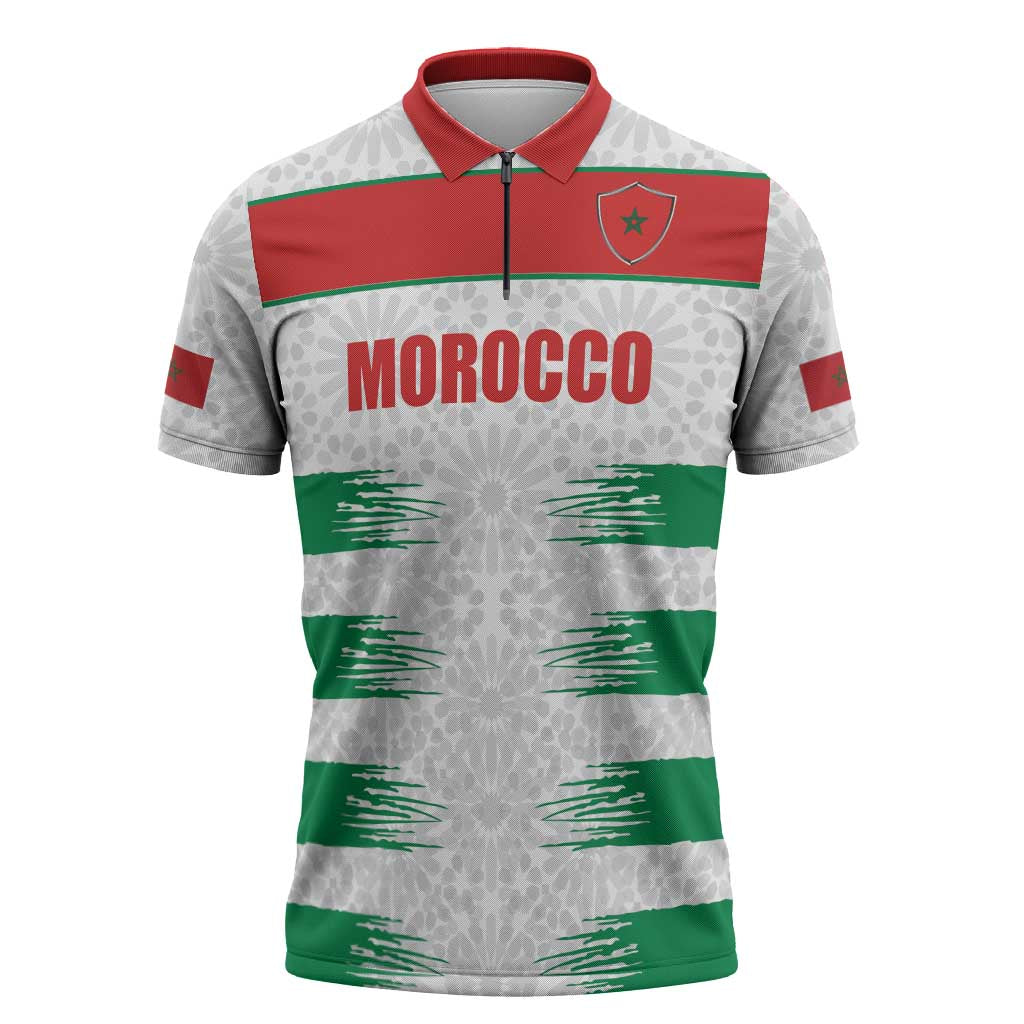 Custom Morocco Football Zipper Polo Shirt Road To Football Glory - African Pride