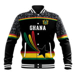 Custom World Football 2026 Ghana Baseball Jacket Black Star Adinkra Heritage Black Version