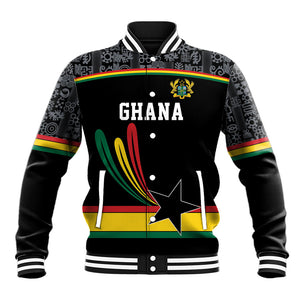 Custom World Football 2026 Ghana Baseball Jacket Black Star Adinkra Heritage Black Version