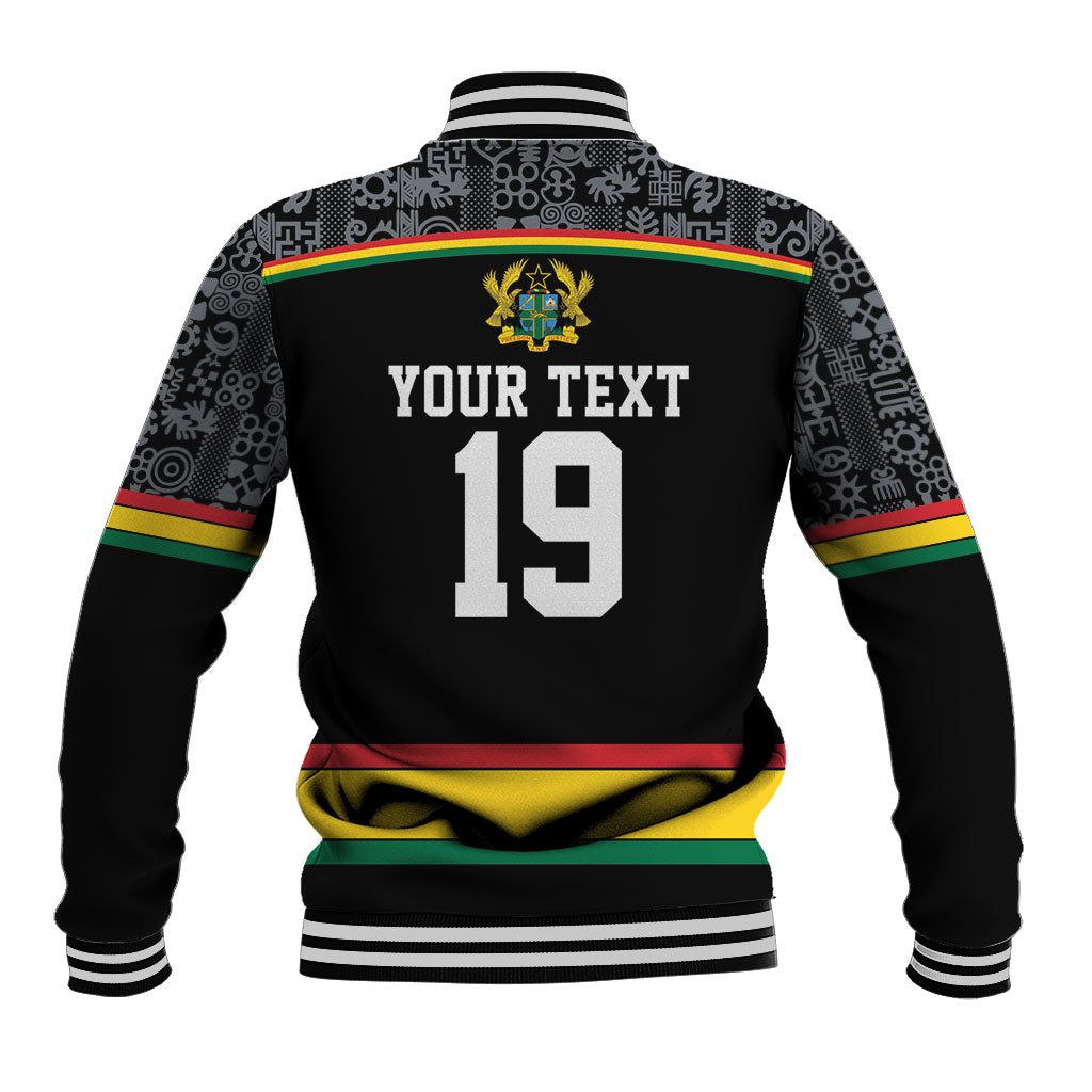 Custom World Football 2026 Ghana Baseball Jacket Black Star Adinkra Heritage Black Version