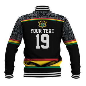 Custom World Football 2026 Ghana Baseball Jacket Black Star Adinkra Heritage Black Version