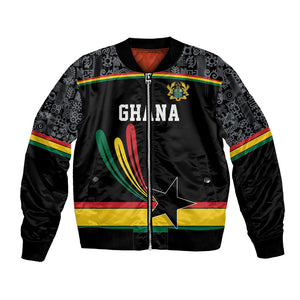 Custom World Football 2026 Ghana Bomber Jacket Black Star Adinkra Heritage Black Version