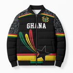 Custom World Football 2026 Ghana Bomber Puffer Jacket Black Star Adinkra Heritage Black Version